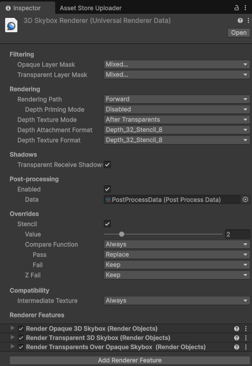 3D Skybox Renderer Inspector